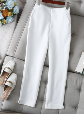 品质通勤裤王~基础百搭黑白色裤口开叉弹性9分小直筒烟管西裤女