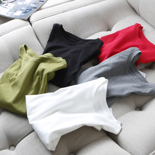 玩转各种穿搭 T恤女春 休闲百搭纯色轻薄软糯弹性棉小直筒显瘦短袖