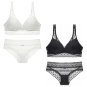 出欧原D 简约优雅纯白舒适零压力蝴蝶结蕾丝女无钢圈文胸套装