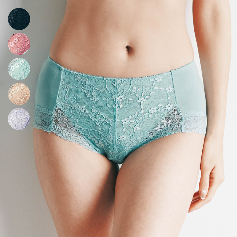 日系精美花朵蕾丝华丽优雅氨纶棉高弹力舒适女士中腰包臀三角内裤