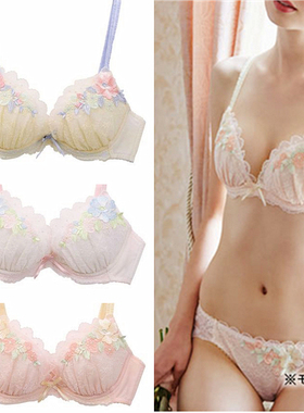 包邮日系重工刺绣水溶花甜美少女大文胸钢圈聚拢内衣套装707580EF