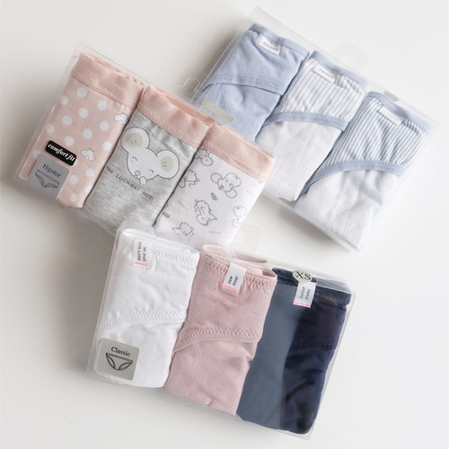 简约纯色条纹女士三条装低腰内裤