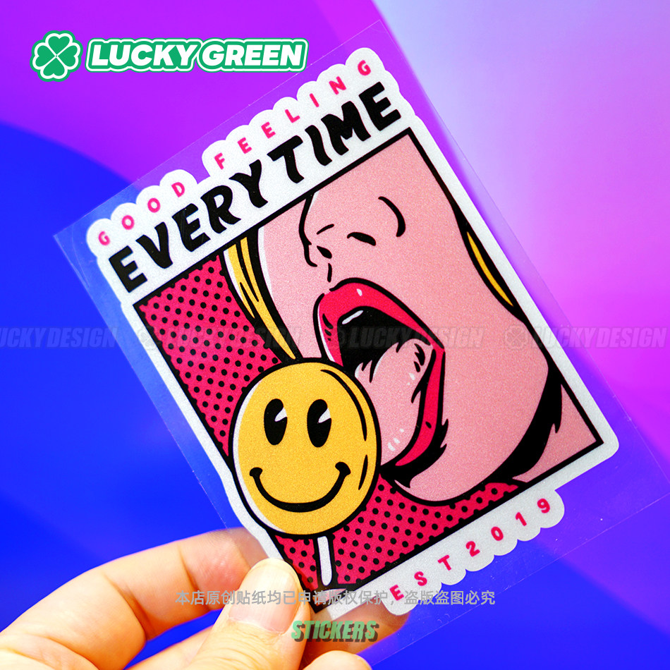 lucky良运车贴 个性笑脸棒棒糖女孩车身窗 户外防水划痕反光贴纸