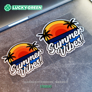 lucky良运车贴 日落椰树夕阳荒野车身电动车窗尾箱头盔防水反光贴