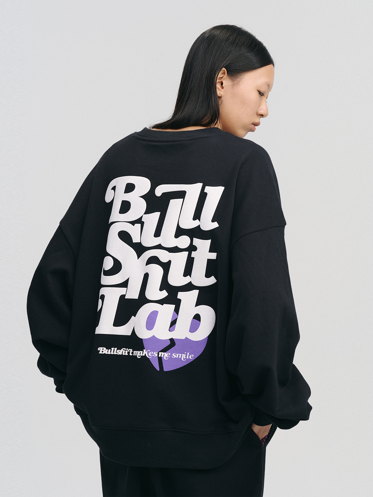 BULLSHITLAB（BSL）AW22秋冬宽松圆领印花休闲字母蝙蝠袖套头卫衣