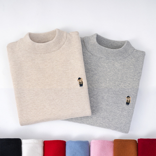 儿童纯棉套头针织衫男女童加厚加绒半高领毛衣中大童宝宝打底线衫