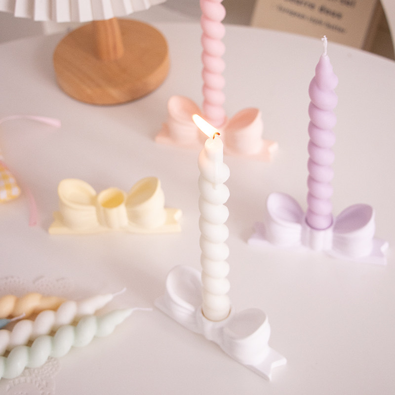 蝴蝶结石膏烛台螺旋蜡烛摄影道具家居氛围感拍照道具小清新蜡烛座