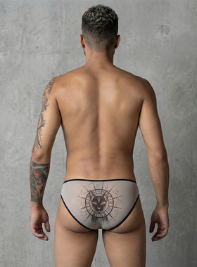 CandyMan 性感透视纱网男士三角内裤图腾印花高弹透气蛇豹 99871