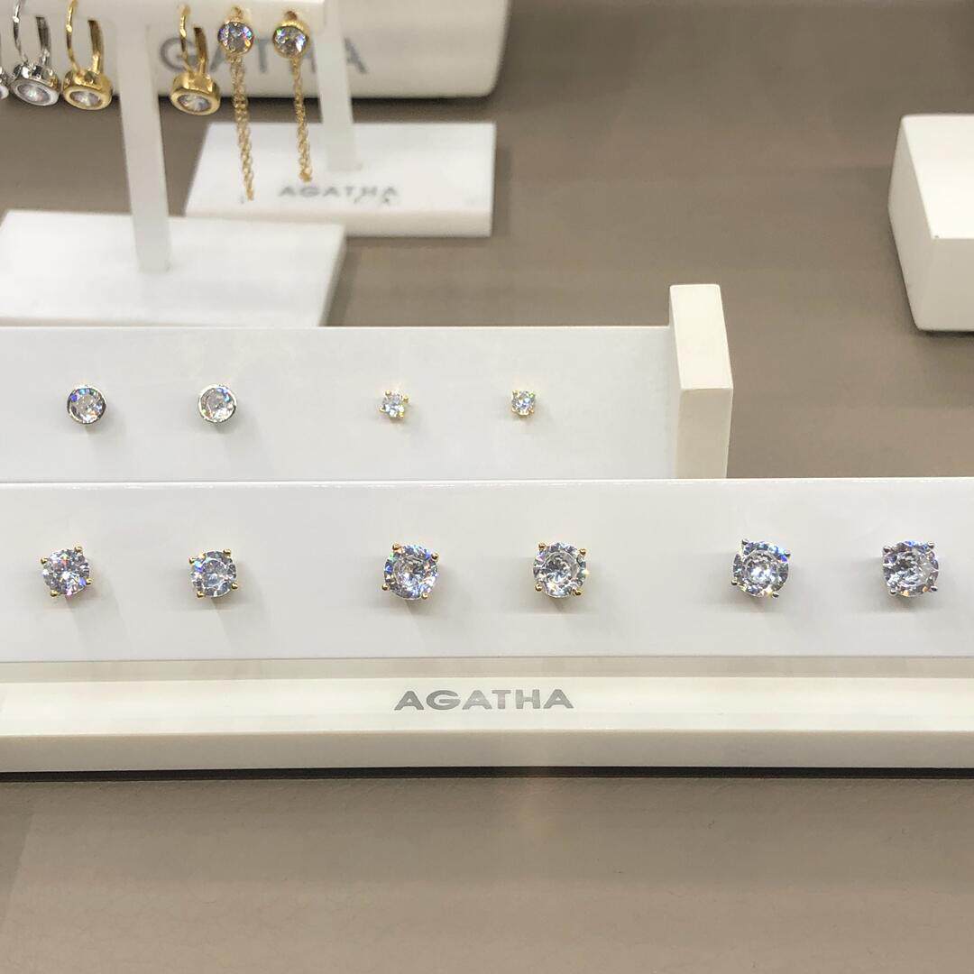欧洲专柜 瑷嘉莎agatha精致小巧时尚气质简约925纯银镶钻耳钉女