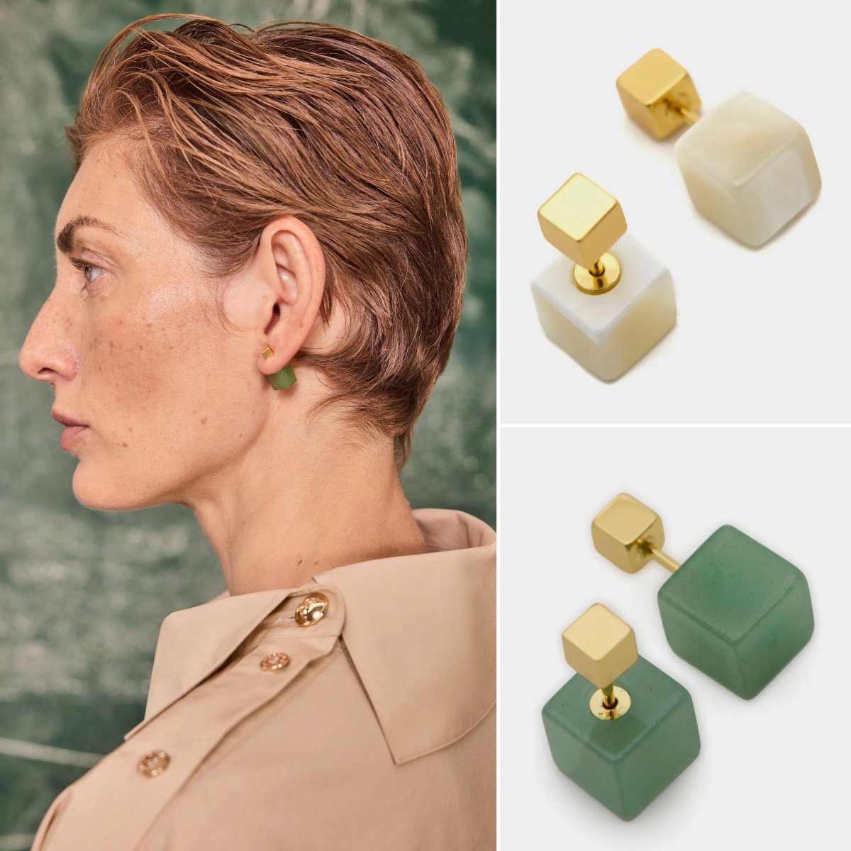 耳钉几何方形水晶耳钉女