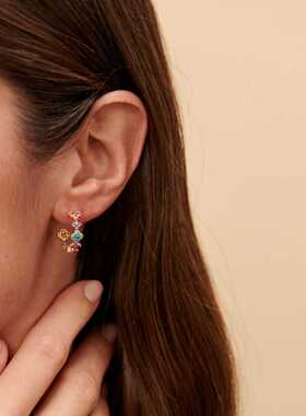 AGATHA瑷嘉莎S925纯银彩色镶钻花朵耳钉女时尚简约幸运四叶花耳环