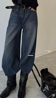 美式复古蓝阔腿牛仔裤女2025秋季新款高腰宽松小个子垂感拖地裤潮