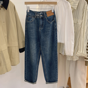 哈伦牛仔裤 宽松显瘦简约双扣长裤 女2025秋季 韩版 子潮 新款 洛洛拉