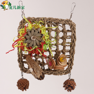 天然草鹦鹉攀爬网专用小鸟玩具啃咬解闷自嗨秋千坚果松果吊环装饰
