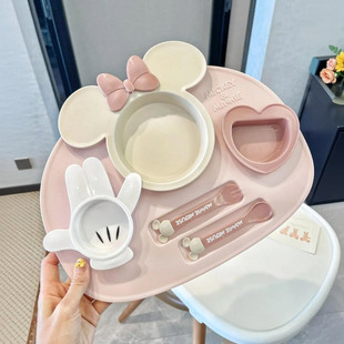 日本锦化成儿童餐具吃饭餐盘分隔盘婴儿早餐宝宝辅食碗叉勺六件套