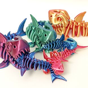 3D打印可动鲨鱼模型巨齿鲨儿童玩具摆件手办创意礼物