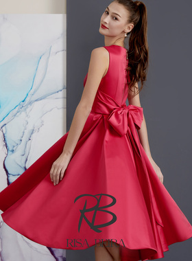 RISA新品限时折扣《薇含》2019红色复古缎面蝴蝶结蓬蓬裙新娘礼服