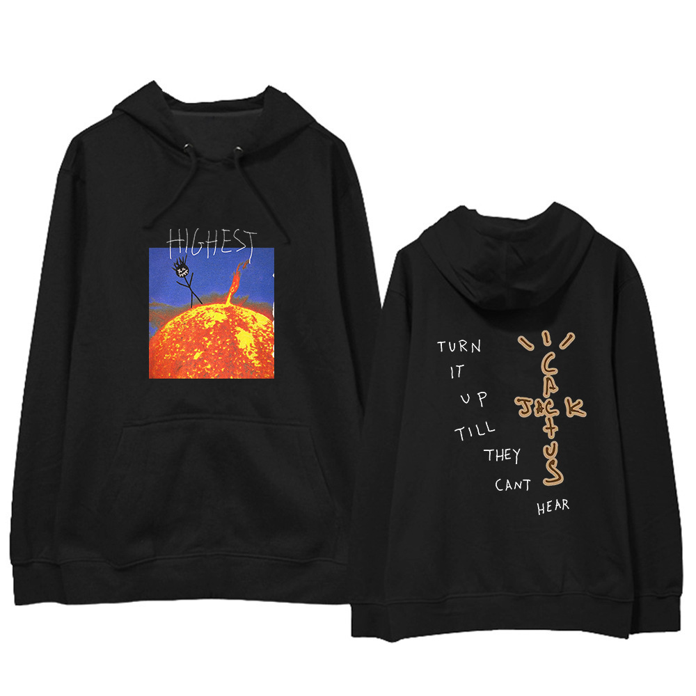 Travis Scott HITR SUN Hoodie太阳火柴人印花连帽卫衣加绒薄外套