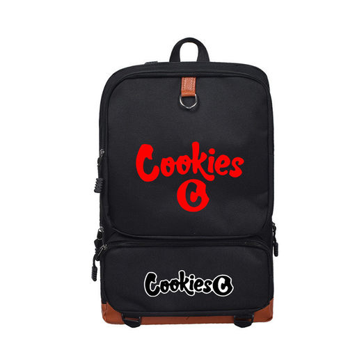 cookies双肩背包男商务电脑背包休闲户外学生书包时尚印花行李包