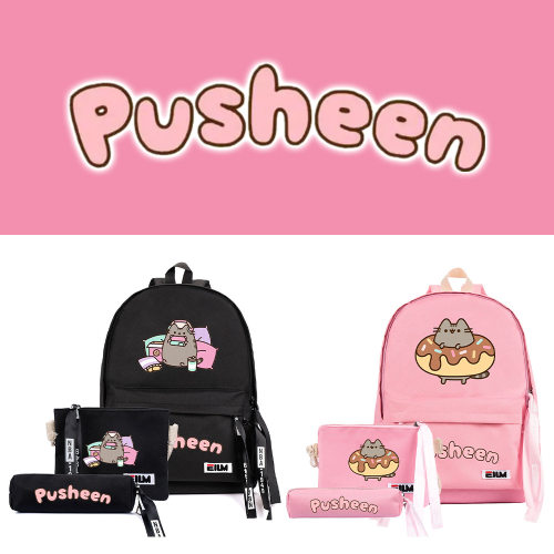 PUSHEEN胖吉猫三色三件套书包高颜值大容量双肩包初高中生背包