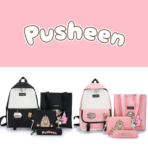 胖吉猫PUSHEEN四件套书包韩版原宿校园初高中生书包休闲双肩包
