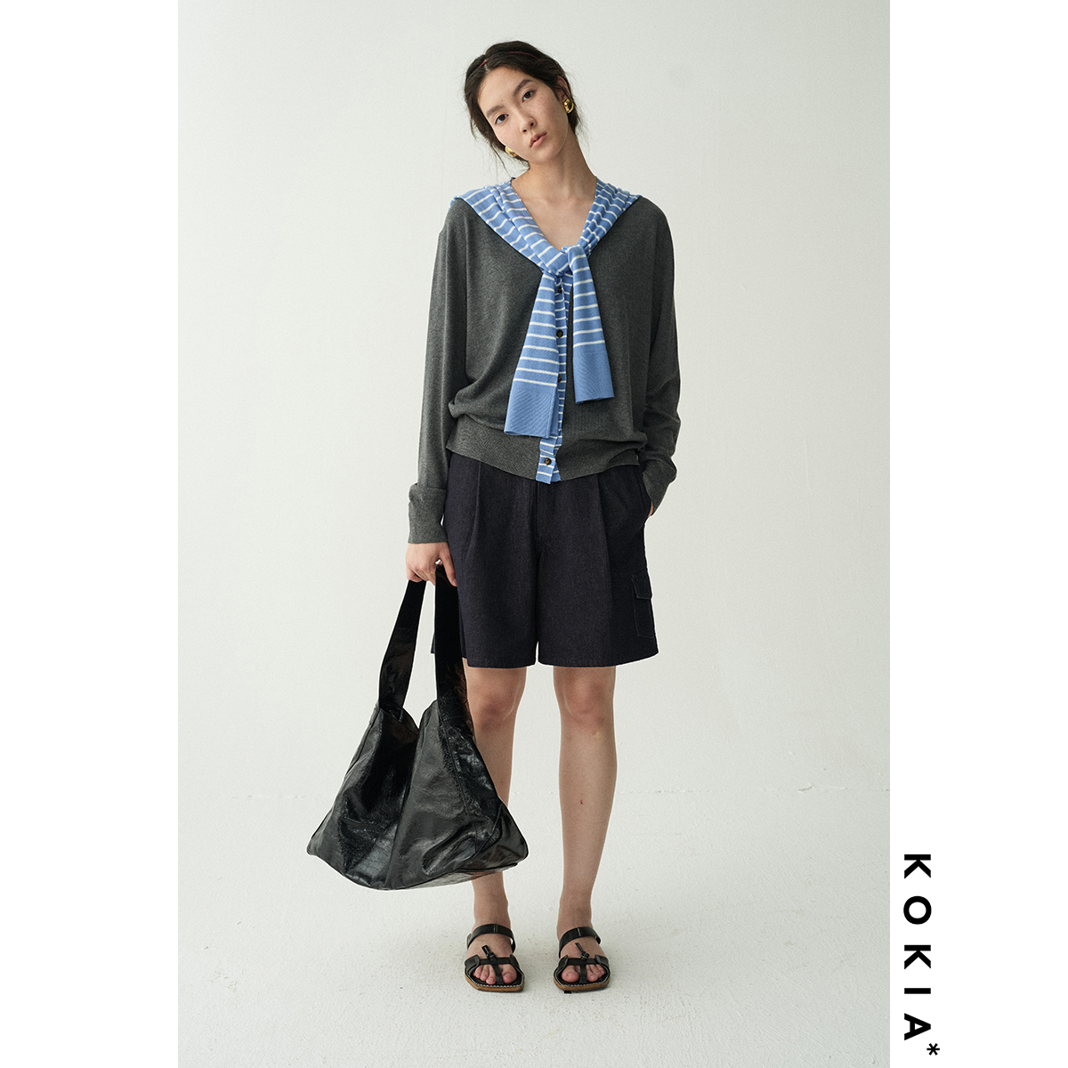 KOKIA山羊绒条纹开衫/羊绒披肩