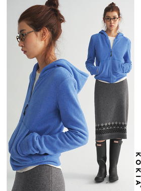 KOKIA 明星同款舒适高弹云朵触感松软亲肤连帽拉链短卫衣外套