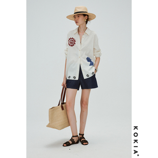 汉麻天丝透气轻柔独家艺术图腾毛边印花衬衫 明星同款 KOKIA现货