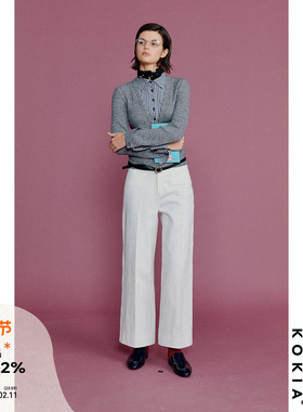 KOKIA现货 衣橱长青款 白色工装神裤  立裁显瘦中高腰直筒九分裤