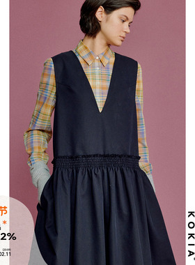 KOKIA现货 90s复古Preppy 彩色格纹精致logo刺绣破骨收腰长袖衬衫