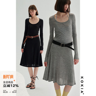 纸片人挖领大U领高弹tee裙 连衣裙 KOKIA现货 进口超细羊毛修身