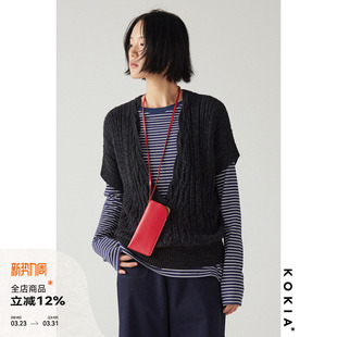 时髦叠穿毛衣短袖 深V领设计纯手工挑边 双重织法工艺 KOKIA现货