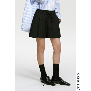 KOKIA现货 肌理麻纺 俏皮lady 半松紧腰大褶裥阔腿西装短裤 两色