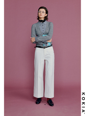 KOKIA现货 衣橱长青款 白色工装神裤  立裁显瘦中高腰直筒九分裤