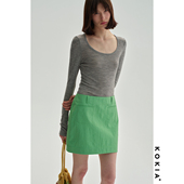 直筒收胯小A字短裙mini半裙 粉绿 KOKIA 侯麦电影