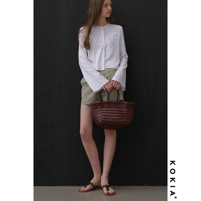 KOKIA亚麻混纺米粒绣花微喇衫