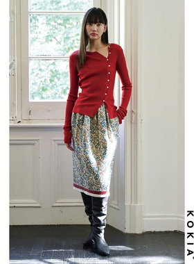 KOKIA现货 口碑款!亲肤巴素兰羊毛修身打底毛衣斜门襟排扣针织衫