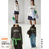 DON KOKIA现货 PERFORM半拔印做旧字母印圆领落肩长袖 打底T恤