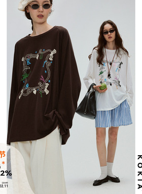 KOKIA现货 明星同款 rope mirror趣味印花薄防晒宽松长袖t恤 两色