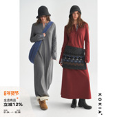 纯棉长袖 KOKIA现货 连衣裙 口趣味补丁 超长款 格纹拼接亨利领 袖