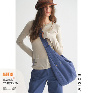 饰 绗线铆钉装 大容量纯棉牛角包斜挎包 定染法工蓝 KOKIA现货