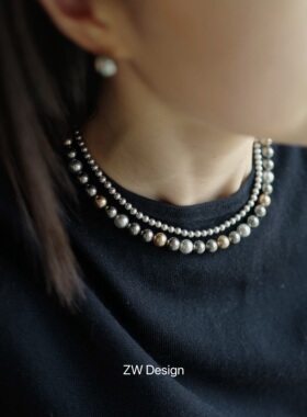 叠戴毛衣链焦糖银灰珍珠日系大衣