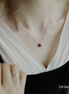 酒红石榴石绿玉髓项链显白锁骨链