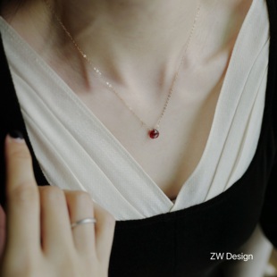 朱槿与流萤 手作古法天然石显白锁骨链深酒红绿玉髓迷你百搭项链