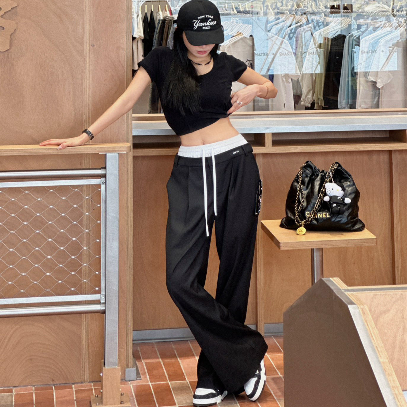 AIM SH 女士 双腰头设计西裤直筒长裤
