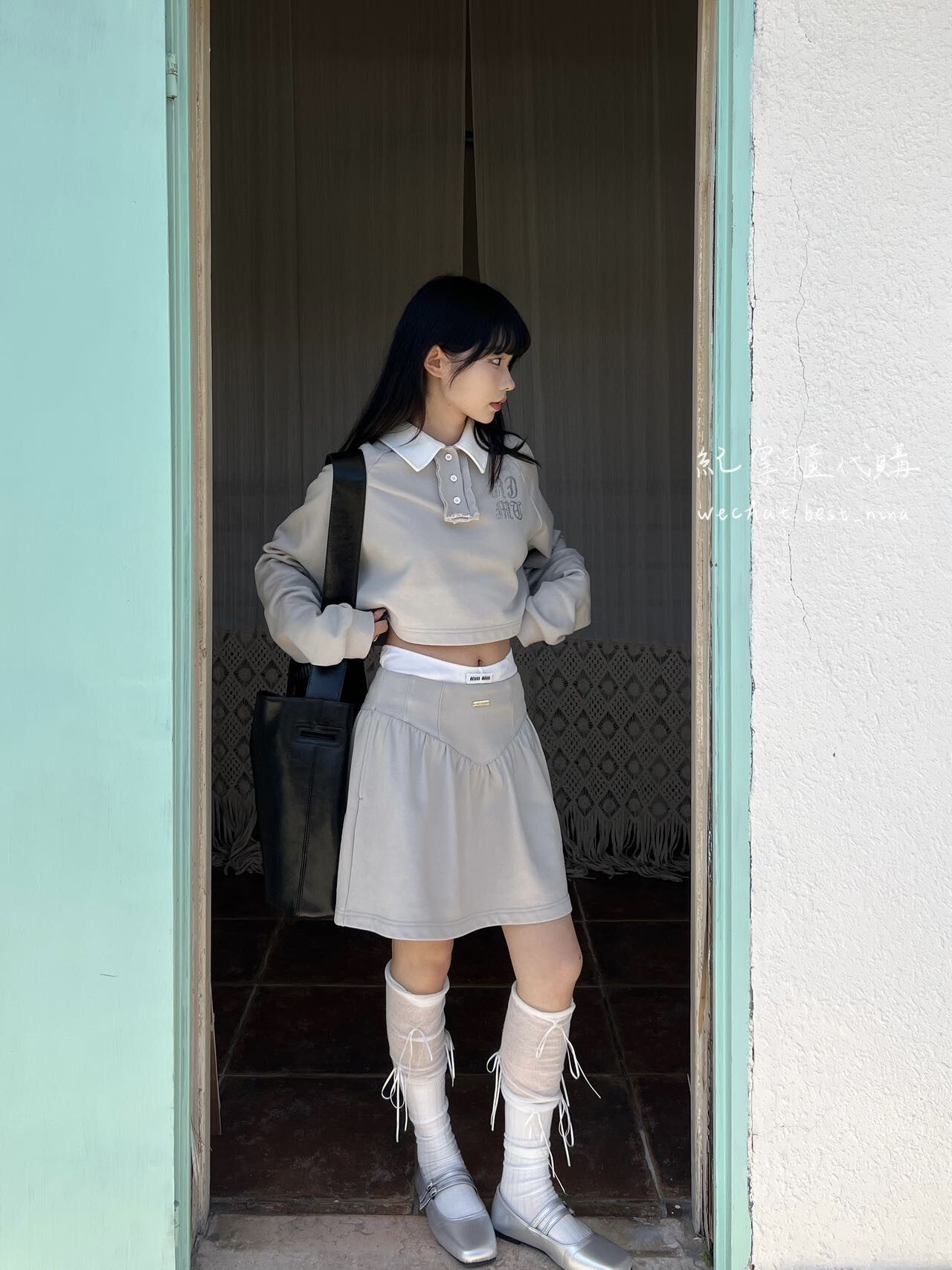 ANDREAMARTIN灰色拼接上衣/半裙