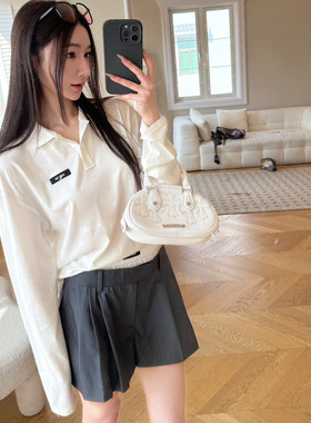 AIM SH 女士 简约休闲黑色标识polo衫长袖T恤