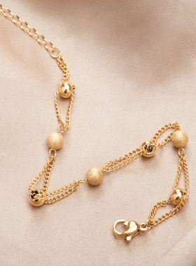 轻奢双层金色磨砂圆珠链条手链