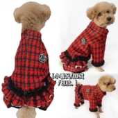 冬装 泰迪犬狗狗衣服加绒加厚保暖小香风包肚子高领红色格子四脚衣