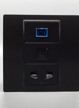 黑色86型二孔电源带网络光纤插座面板 2孔10A 六类电脑加SC光钎口